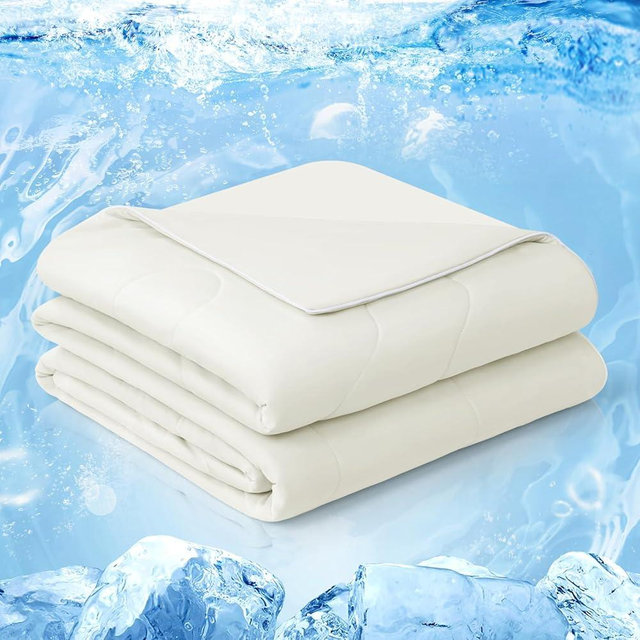 EASELAND Cooling Comforter King, Cold Touch Fabric Absorbs Body Heat, Double-Sided Cool Design Soft Fluffy Cooling Blanket for Night Sweats Hot Sleeper (Beige, King(108"x90"))