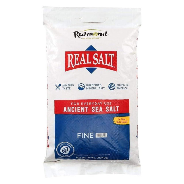 Redmond Real Sea Salt - Natural Unrefined Gluten Free Fine, 25 Pound Bag