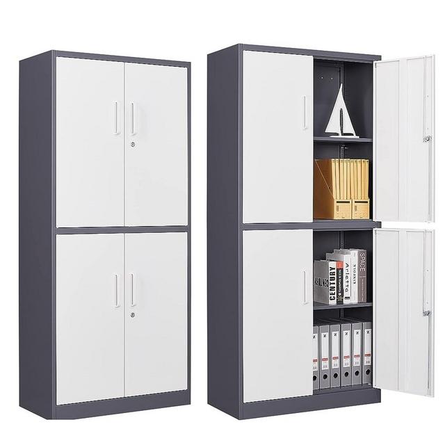 Letaya Metal Storage Cabinet with Lock Door, Adjustable Shelf Steel Cabinets for Office, Home,Pantry,Kitchen,Garage Utility Cabinet (4 Door-White&Gray)