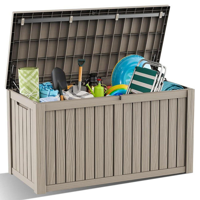DRATO 180 Gallon Outdoor Storage Box, Large Waterproof Deck Box, Lockable Resin Storage Container with Reinforced Support for Patio Cushions, Garden Tools, UV-Resistant Outdoor Chest（Gray，180 Gallon）