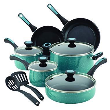 Paula Deen Riverbend Aluminum Nonstick Cookware Set, 12-Piece, Gulf Blue Speckle