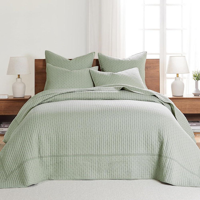 Levtex Home - Cross Stitch Desert Sage Bedspread Set - Queen Quilted Bedspread and Two Standard Shams - Cross Stitch Pattern - Bedspread (104X106in.) and Sham (20x26in.) - Cotton