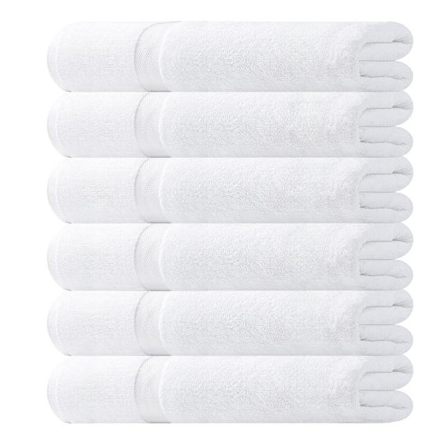 White Classic Bath Towels Set 6 Pc, 100% Cotton Bathroom Towels 6 Pack - Luxe Design
