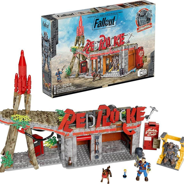 MEGA Fallout Action Figures Building Toys, Red Rocket Truck Stop with 824 Pieces, 2 Poseable Characters and Accessories, for Collectors