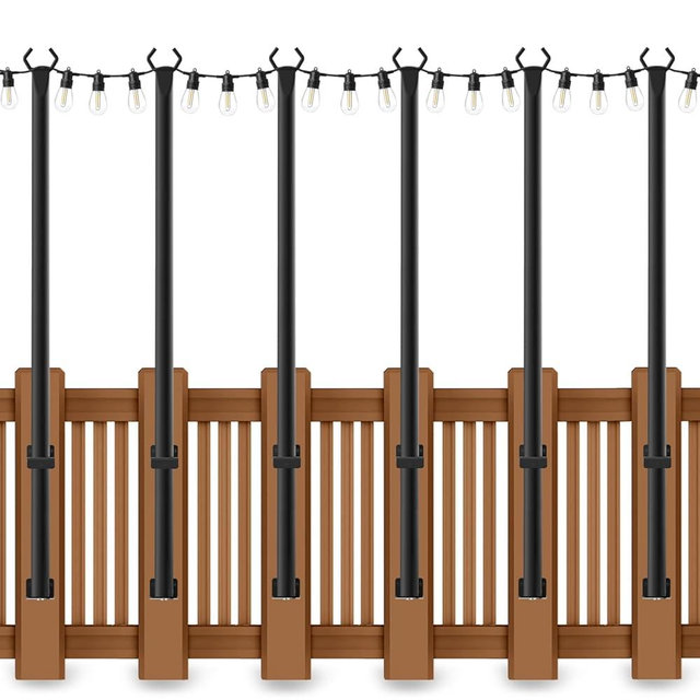 6 Pack 5 Ft String Light Poles, String Light Poles for Outside with Fixing Clips,Metal Poles for Outdoor String Lights, Hanging Light Poles for Deck Fence Garden Backyard Wall Bistro