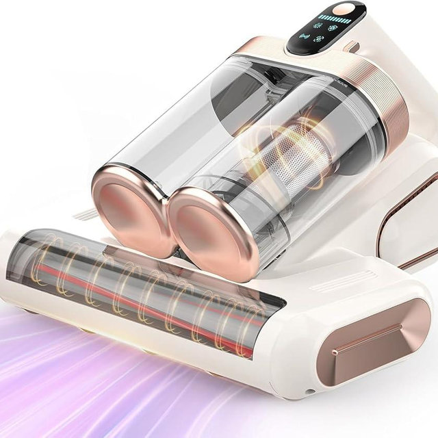 Mattress Vacuum Cleaner Cordless 16Kpa Bed Handheld Vacuum, Vacuum Cleaner with 253.7nm UV-C Light,HEPA Filter & Ultrasonic, Portable Vacuums for Bed Sofa Couch Crib Gifts for women men her white
