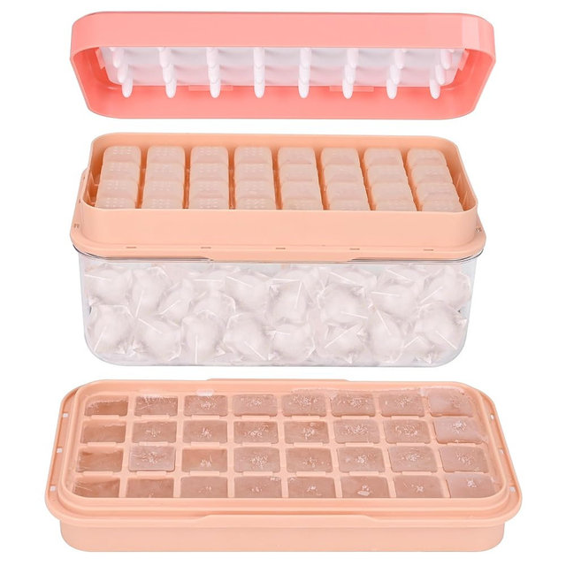 Ice Cube Tray with Lid and Bin, BPA Free Ice Maker for Freezer - 64 Grids Layerable Ice Cube Molds with Scoop & Container - Easy Release Ice Tray for Drinks, Cocktails, Whiskey, Mini Ice Cube Maker