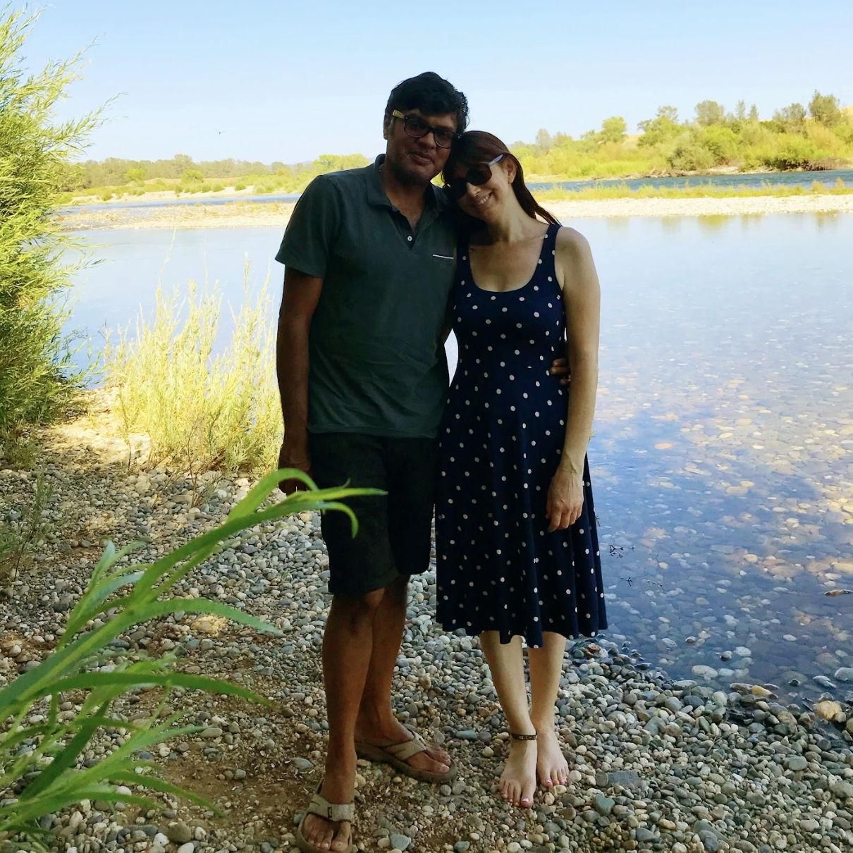 Introducing Bali to Sequoia, who took this photo, and also to the Yuba River. July 2020.