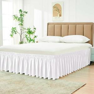 Biscaynebay Wrap Around Bed Skirts for Queen Beds 17" Drop, White Adjustable Elastic Dust Ruffles Easy Fit Wrinkle & Fade Resistant Silky Luxurious Fabric Solid Machine Washable