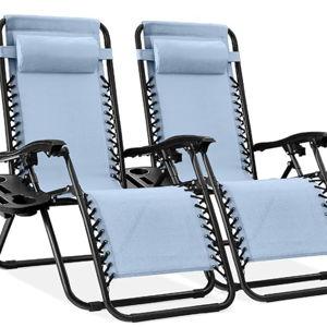 Set of 2 Adjustable Steel Mesh Zero Gravity Lounge Chair Recliners (Dusty Blue)