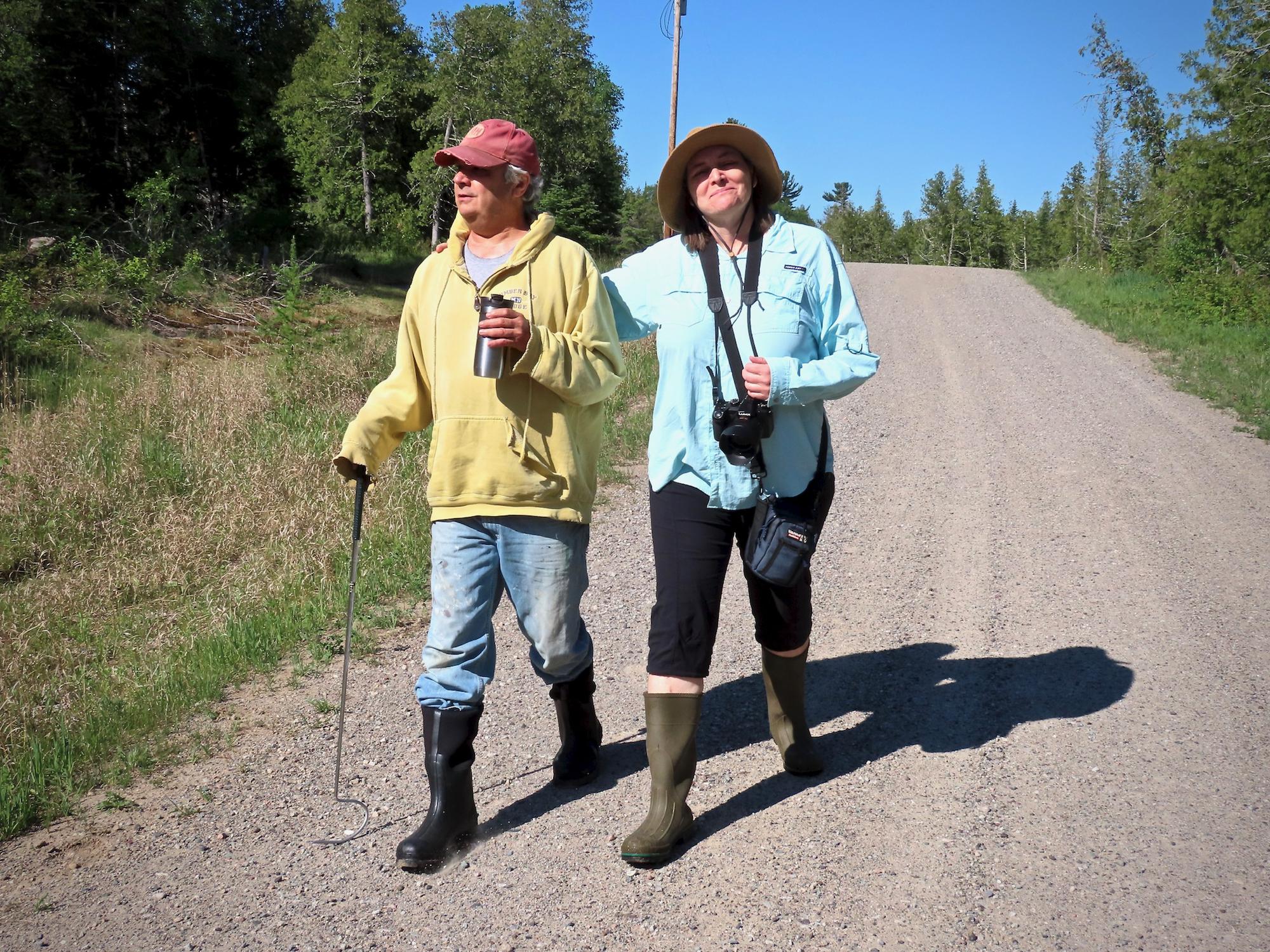 Walking on Serenity Point road which transects the land.