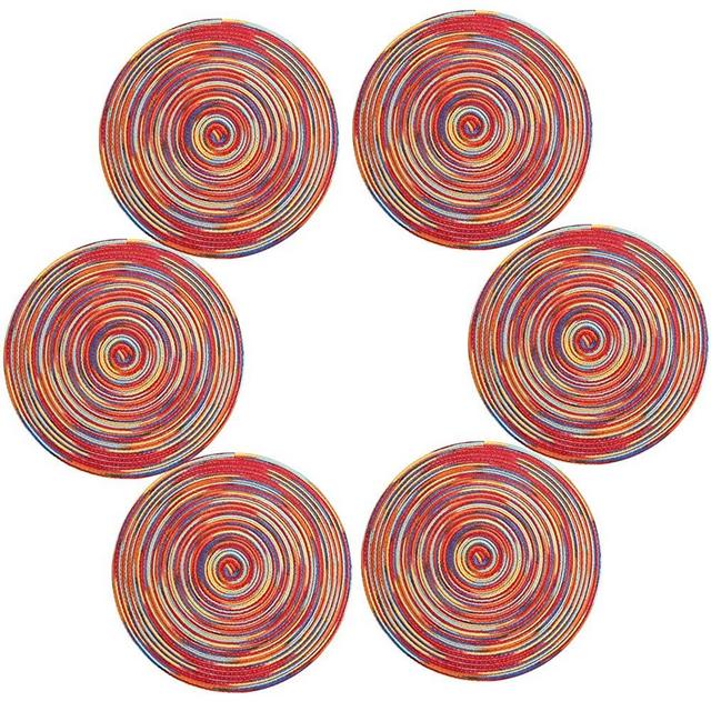 Topotdor Round Placemats Heat-Resistant Stain Resistant Anti-Skid Washable Polyproplene Table Mats Placemats (Set of 6, Colorful Red)