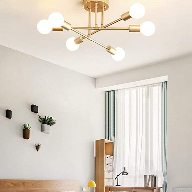 Dellemade Modern Sputnik Chandelier, 6-Light Ceiling Light for Bedroom,Dining Room,Kitchen,Office (Gold)