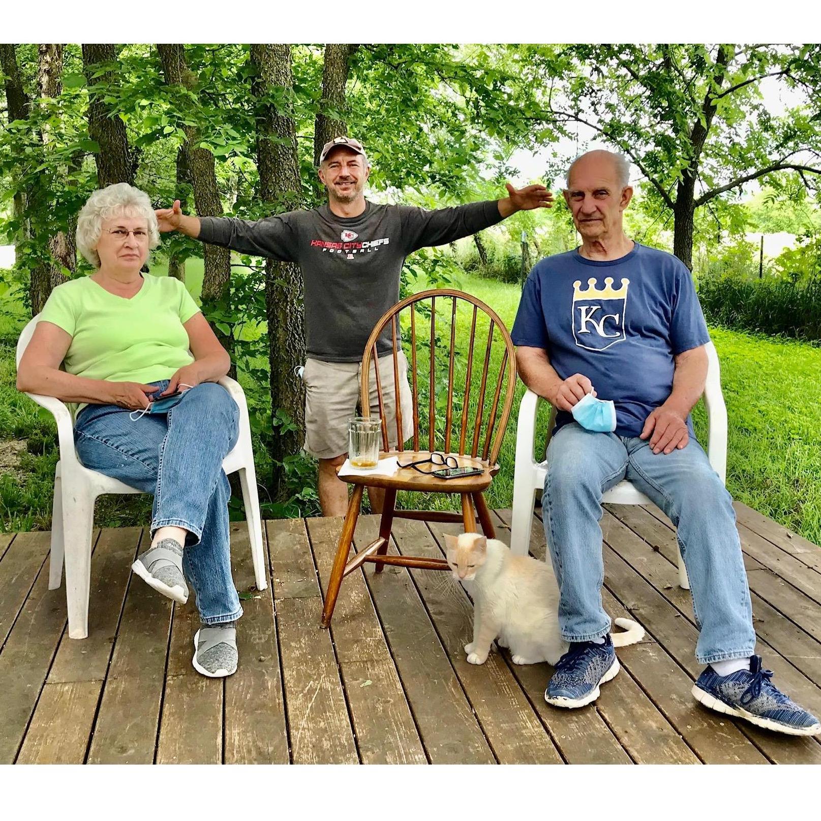 Socially distanced visit with Marianne and Gary in the summer of 2020.