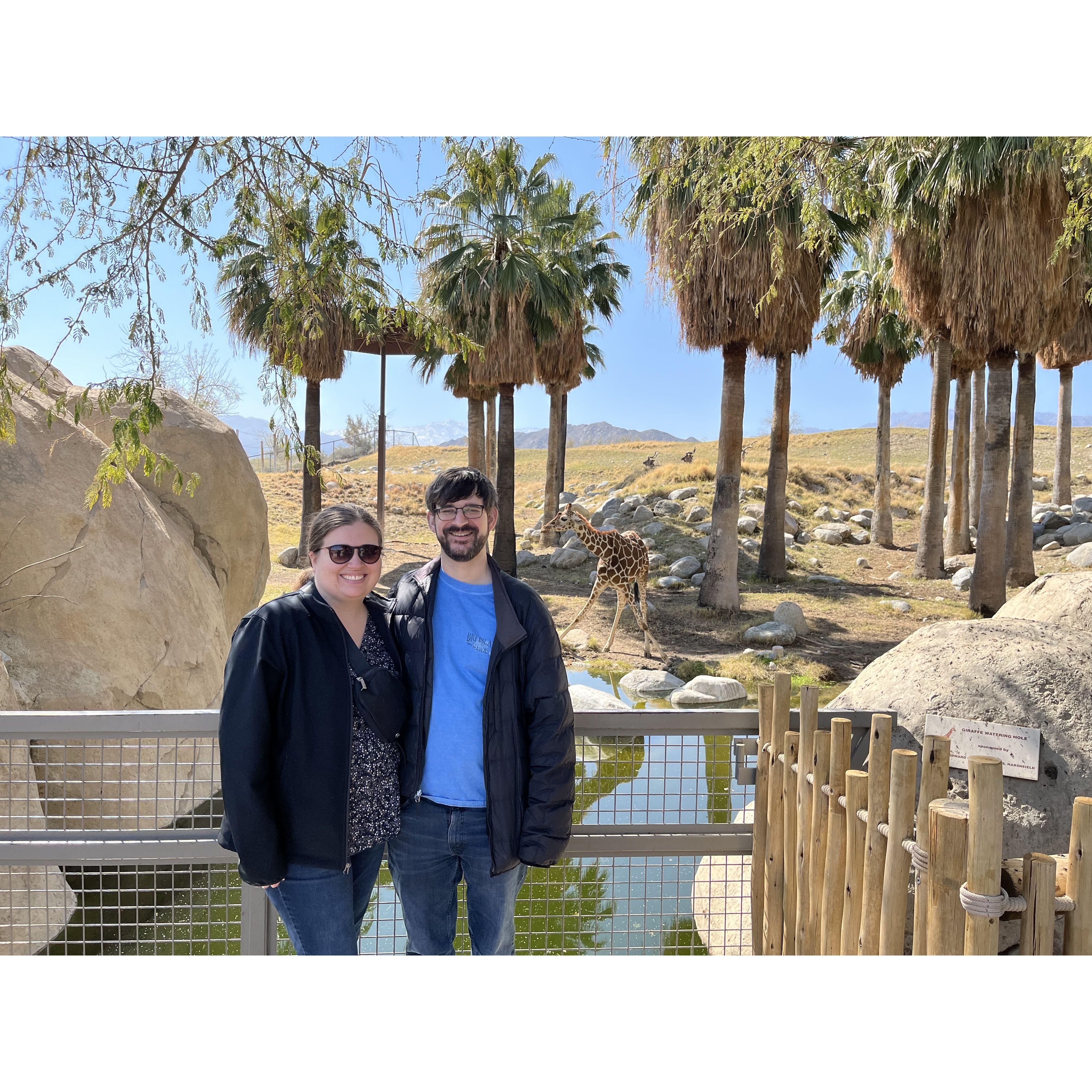 With the giraffes at the Living Desert Zoo and Gardens in Palm Desert, California in March 2023.