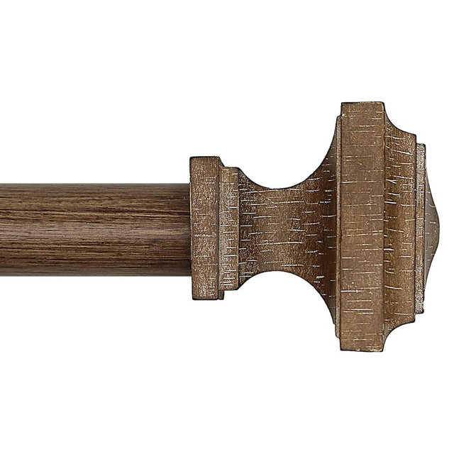 Wood Curtain Rods for Windows 32 to 88 Inch, 1 Inch Diameter Wood Decorative Treatment Single Window Curtain Rods - Square Imitation Wood Grain Finial 1 Pack