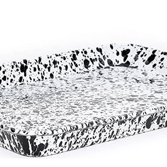 Enamelware Jelly Roll Pan, 16 x 12.25 inches, Black/White Splatter