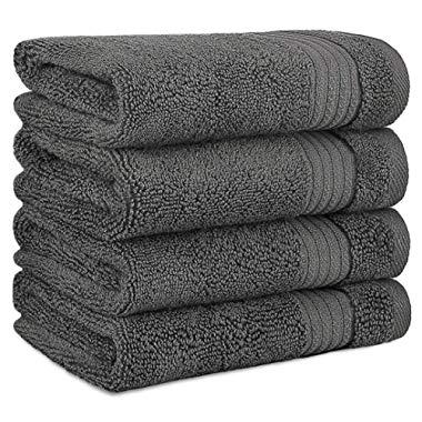 Luxury Turkish Cotton Washcloths for Easy Care, Extra Soft and Absorbent, Fingertip Towels, 4 Pack Washcloth Set by United Home Textile, Charcoal Grey