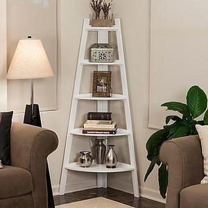 Wood 5-Tiered Corner Ladder Bookcase in White