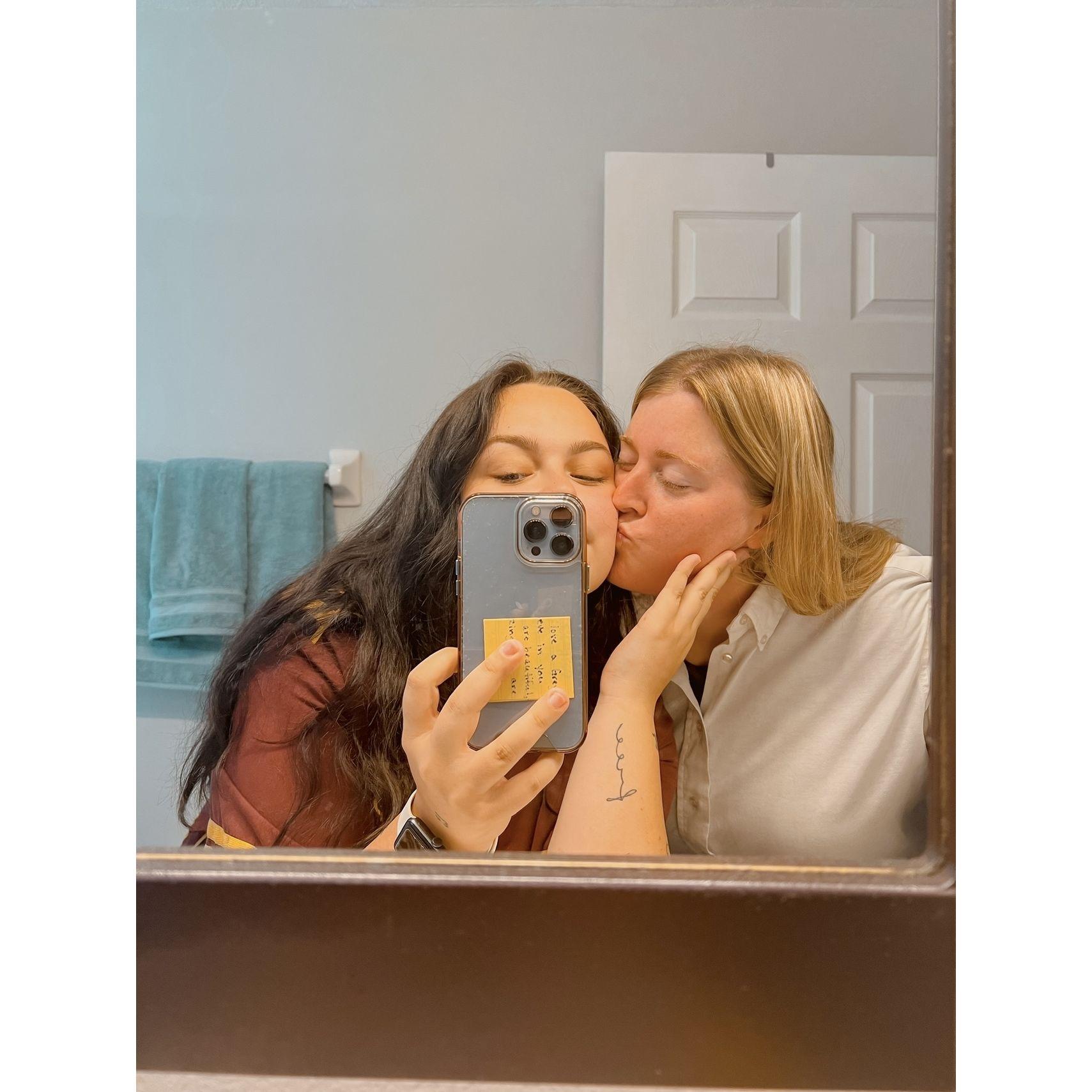 Our very first photo!! Samantha was against taking a mirror photo because she said it was too silly, but it ended up being a favorite of ours!