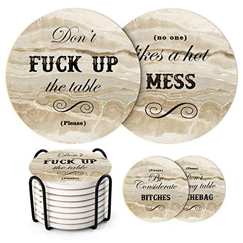 LIFVER 8 Pieces Funny Coasters for Drinks Absorbent with Holder, Housewarming Gifts for Home Decor, Living Room Decor, Christmas Gift for Friends, Holiday Party, Marble Style Coaster Set