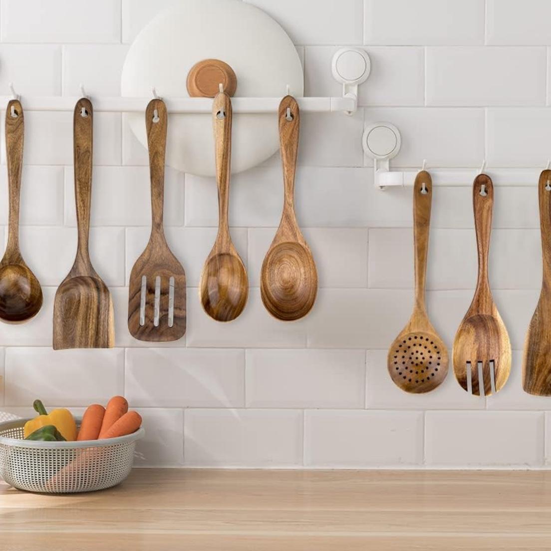 8 Piece Teak Wooden Cooking Utensil Set Tools
