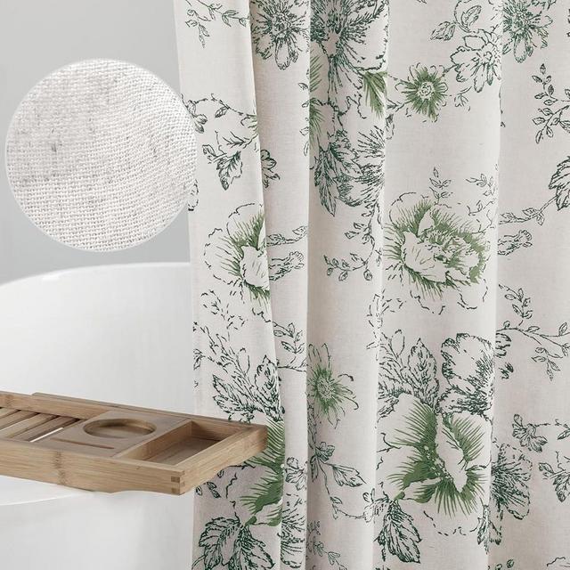 Awellife Farmhouse Vintage Shower Curtain Green Pattern Floral Linen Rustic Shower Curtains for Bathroom Sage Green, 72 Wx72 L