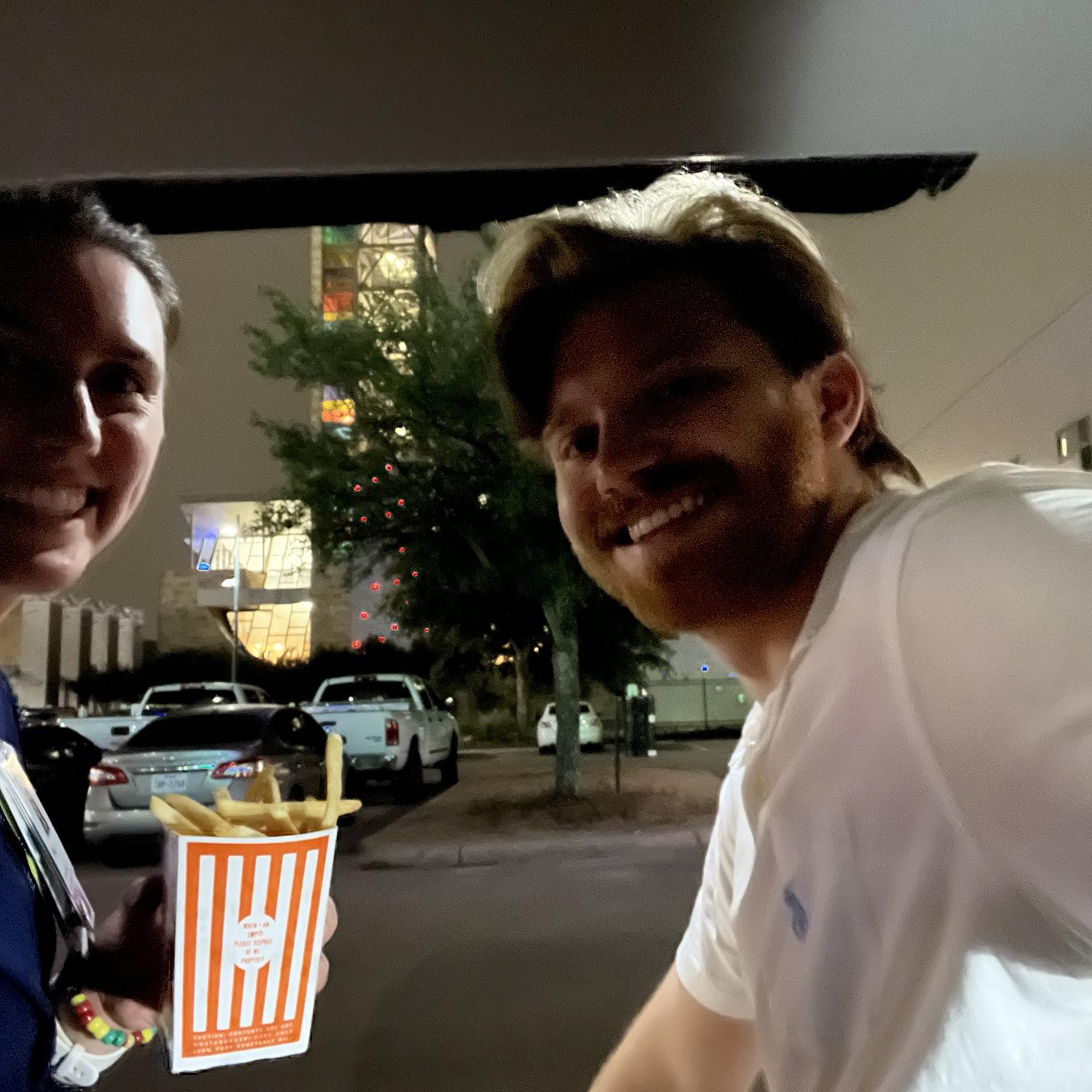 April 2024: While Riley worked night shift, Clinton still found excuses to see her, like this 2am Whataburger tailgate in the hospital parking lot.