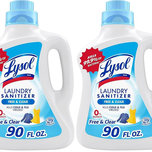 Lysol Laundry Sanitizer Additive, Free & Clear, Free from Fragrance and Dyes, 0% Bleach Laundry Sanitizer, Bacteria-causing Laundry Odor Eliminator, Unscented, 90 Fl Oz (Pack of 2) - Package May Vary