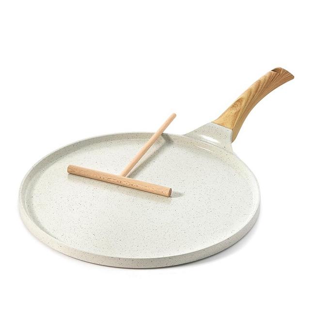 SENSARTE Nonstick Crepe Pan with Spreader, 12-Inch Natural Ceramic Coating Dosa Pan Pancake Flat Skillet Tawa Griddle with Stay-Cool Handle, Induction Compatible, PFOA Free (White)