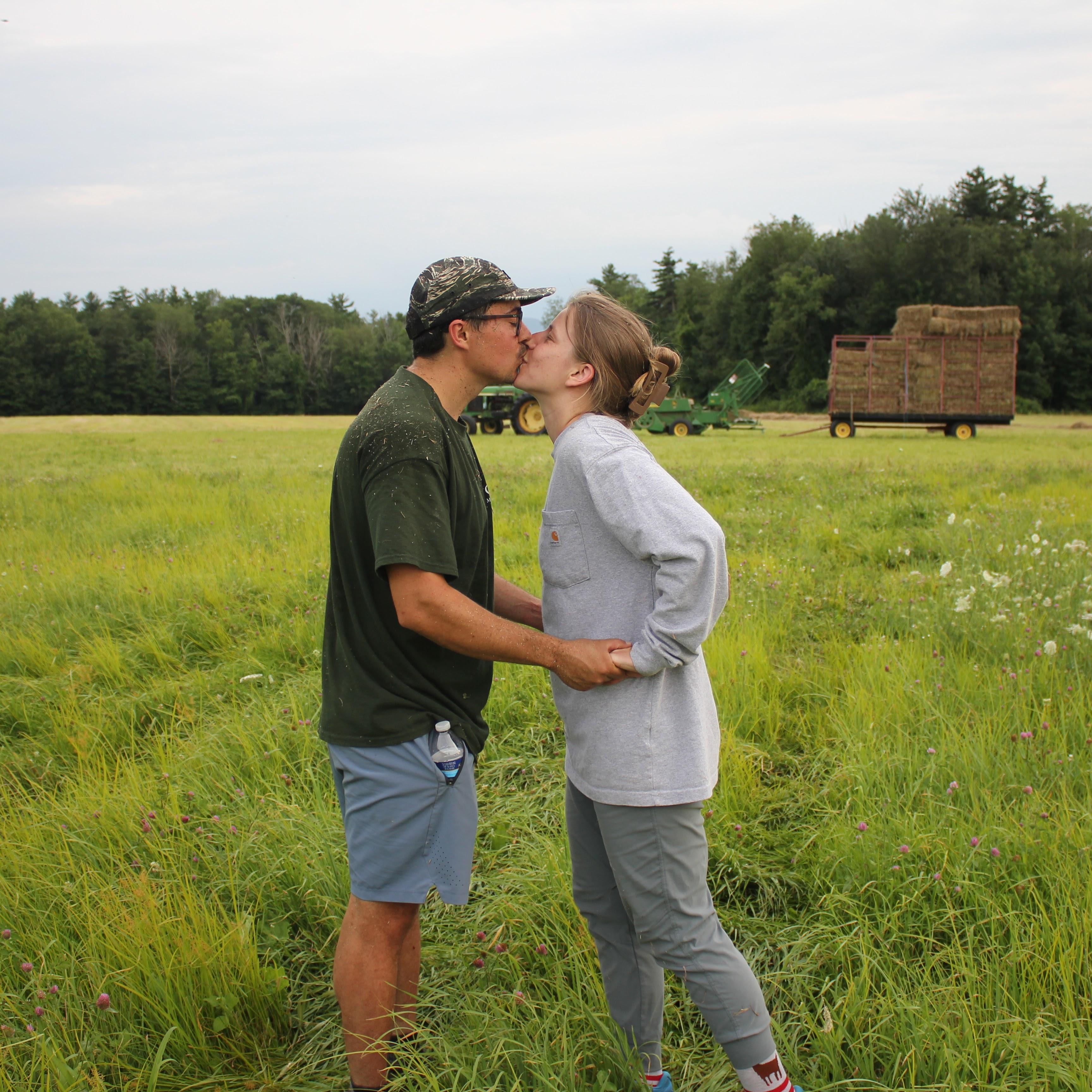 Choosing our 'I do' spot after a day of haying