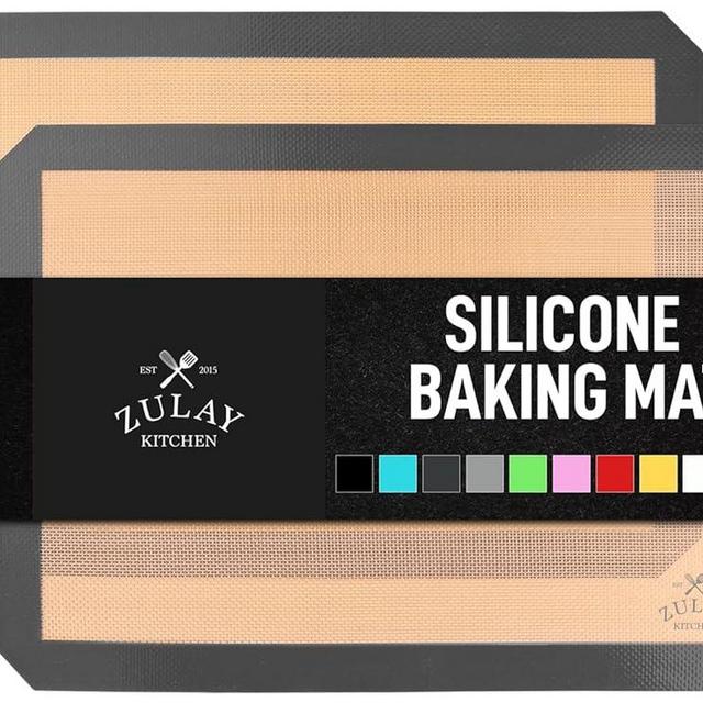 Zulay Kitchen 16.5"x11.6" 2-Pack Silicone Baking Mat Sheet - Reusable Silicone Baking Sheet - Easy & Convenient Nonstick Baking Supplies - Silicone Mats for Baking - Baking Mat For Oven - (Dark Gray)