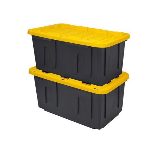 CX BLACK & YELLOW®, 27-Gallon Heavy Duty Tough Storage Container & Snap-Tight Lid, (14.3”H x 20.6”W x 30.6”D), Weather-Resistant Design and Stackable Organization Tote [2 Pack]