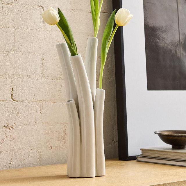 We Spring Tulipiere Tall Vase, White Ceramic, 14 in