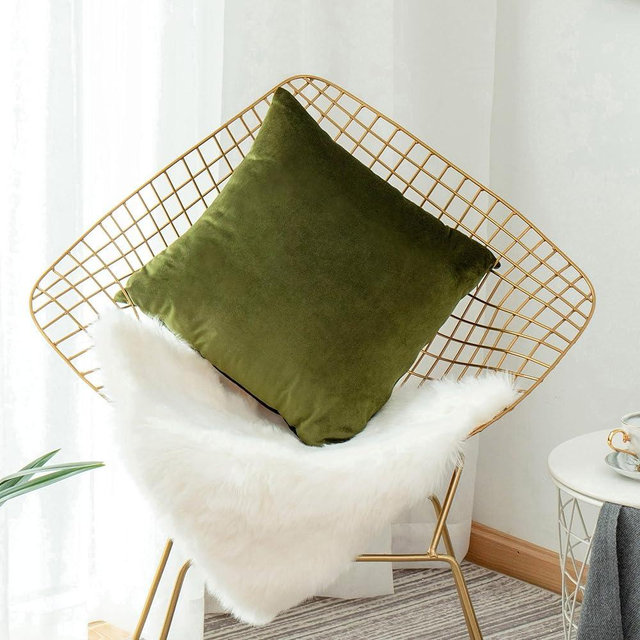Home Brilliant Spring Pillow Covers 18x18 Velvet Pillow Cases Solid Decorative Square Throw Pillow Covers for Sofa Bedroom Holiday Decor, 45cm(18x18 inches), Avocado Green