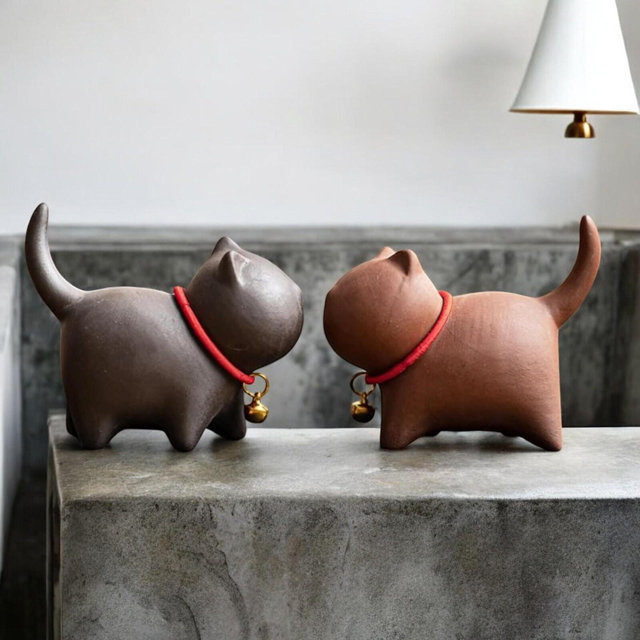 Purple Clay Cat Tea Pet - Cute Ceramic Tea Set Accessory for Kung Fu Tea, Home Décor, and Tea Art