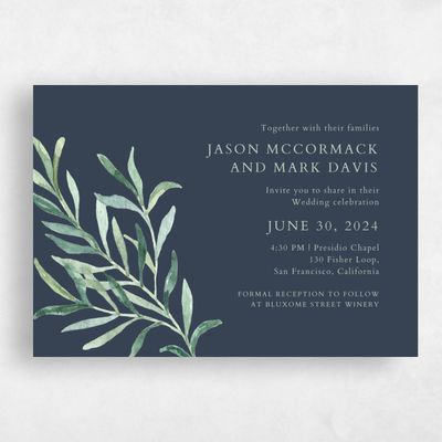 Grayed Navy, Grey Wedding Invitation - Eastwick Vine