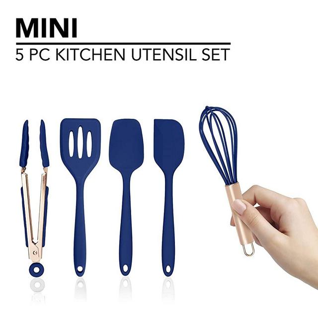 Cook With Color Set of Five Navy and Rose Gold Silicone Mini Kitchen Utensil Set