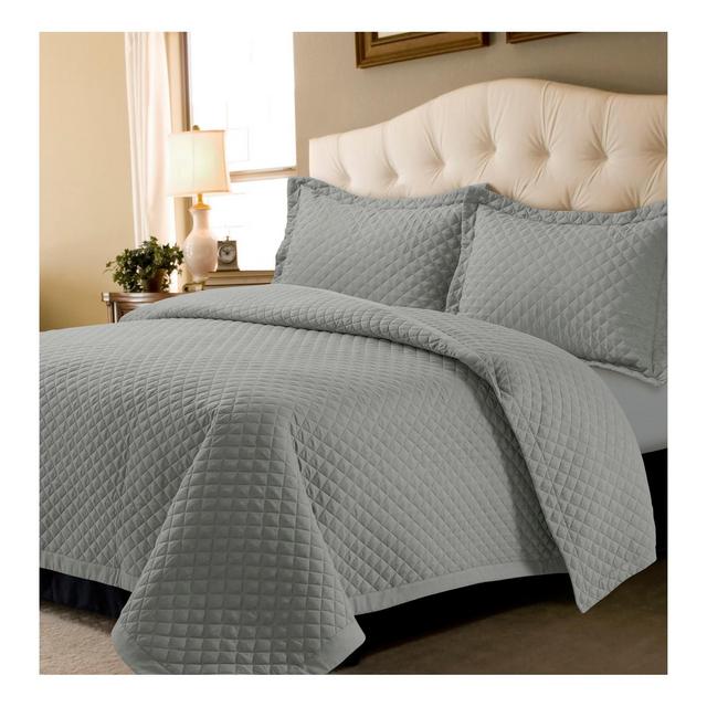 Gray Brisbane Solid Oversized Diamond Quilt Set (Full/Queen)- Tribeca Living
