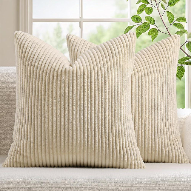 Mecatny Corduroy Decorative Throw Pillow Covers 24x24 Set of 2 for Sofa Living Room, Soft Neutral Boho Couch Pillow Covers for Home Decor, Beige
