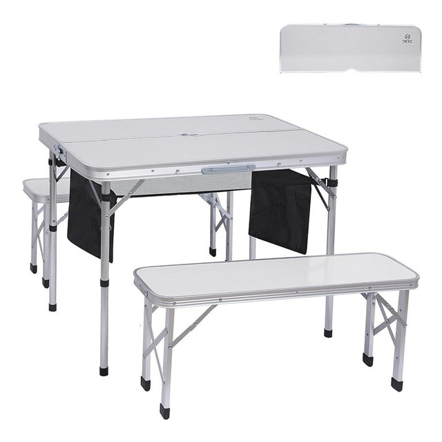 Nice C Picnic Table, Folding Picnic Table, Camping Table with 2 Bench, Hole for Umbrella, Mesh net for Storage, Backyard, Party, Outdoor, Patio, Lawn