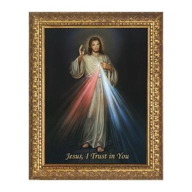 Divine Mercy on Canvas w/ Ornate Gold Frame 10"x8"