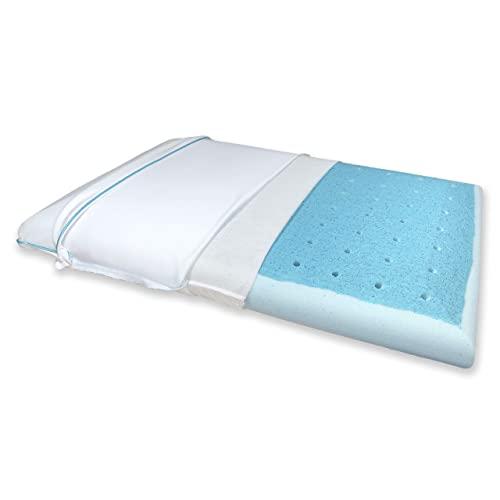Bluewave Bedding Ultra Slim CarbonBlue Max Cool Gel Memory Foam Pillow for Stomach and Back Sleepers - Thin and Flat for Spinal Alignment and Enhanced Sleeping (Full Pillow Shape, Standard Size)