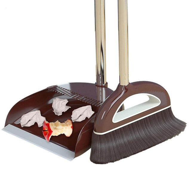 Broom and Dustpan Set,Large Broom and Dustpan,Broom and Dustpan Set,Heavy Duty Dust Pan with Long Handle Upright Dustpan Broom Set,Broom Home Kitchen Lobby Floor Use,Dust Pan and Broom Set
