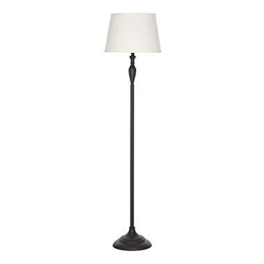 Ravenna Home Metal Living Room Slim Standing Floor Lamp With LED Light Bulb - 59.25 Inches, Dark Bronze With Off-White Shade