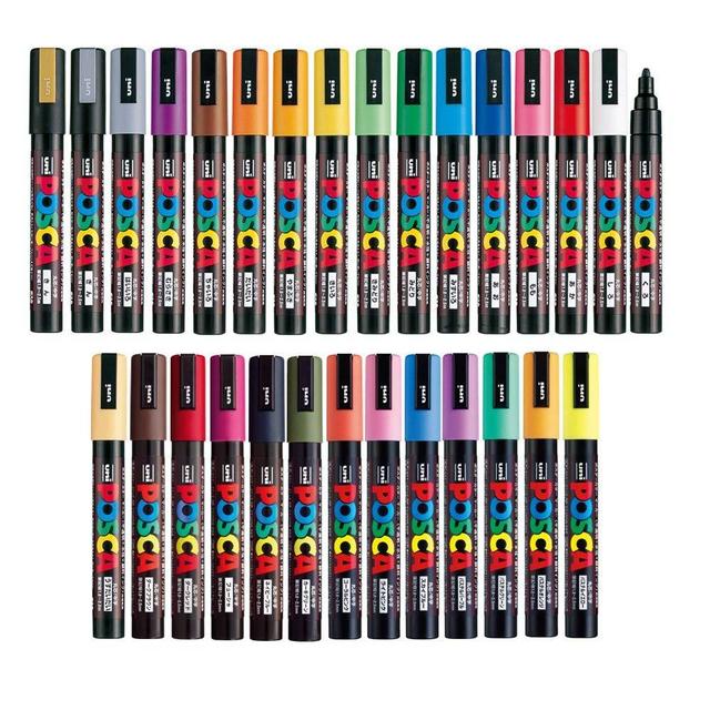 Uni Posca Paint Marker FULL RANGE Bundle Set , Mitsubishi Poster Colour ALL COLOR Marking Pen Medium Point ( PC-5M ) 29 Colours ( 22 Standard 7 Natural ) Japan Import