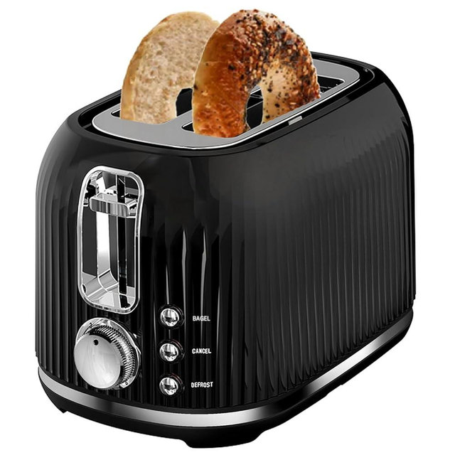 Longdeem 2-Slice Toaster, Wide Slots, Auto Shut-Off, 6 Shade Dial. Perfect for Fruit Bread, Bagels, Waffles, Frozen Options, Easy-Clean Crumb Tray, Black