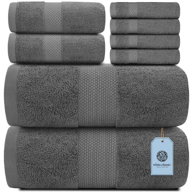 White Classic Luxury Grey Bath Towel Set - Combed Cotton Hotel Quality Absorbent 8 Piece Towels | 2 Bath Towels | 2 Hand Towels | 4 Washcloths [Worth $72.95] Grey | 8 Pack
