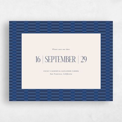 Blue Geometric Wedding Save the Date - Jody Landscape