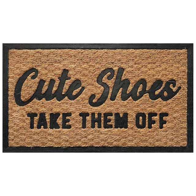 Funny Cute Shoes, Take Them Off Doormat - 17x30 Natural Coir Welcome Mat with Non-Slip Rubber Backing - Low-Profile Entryway Rug - Decorative Housewarming Gift for Shoe-Free Homes